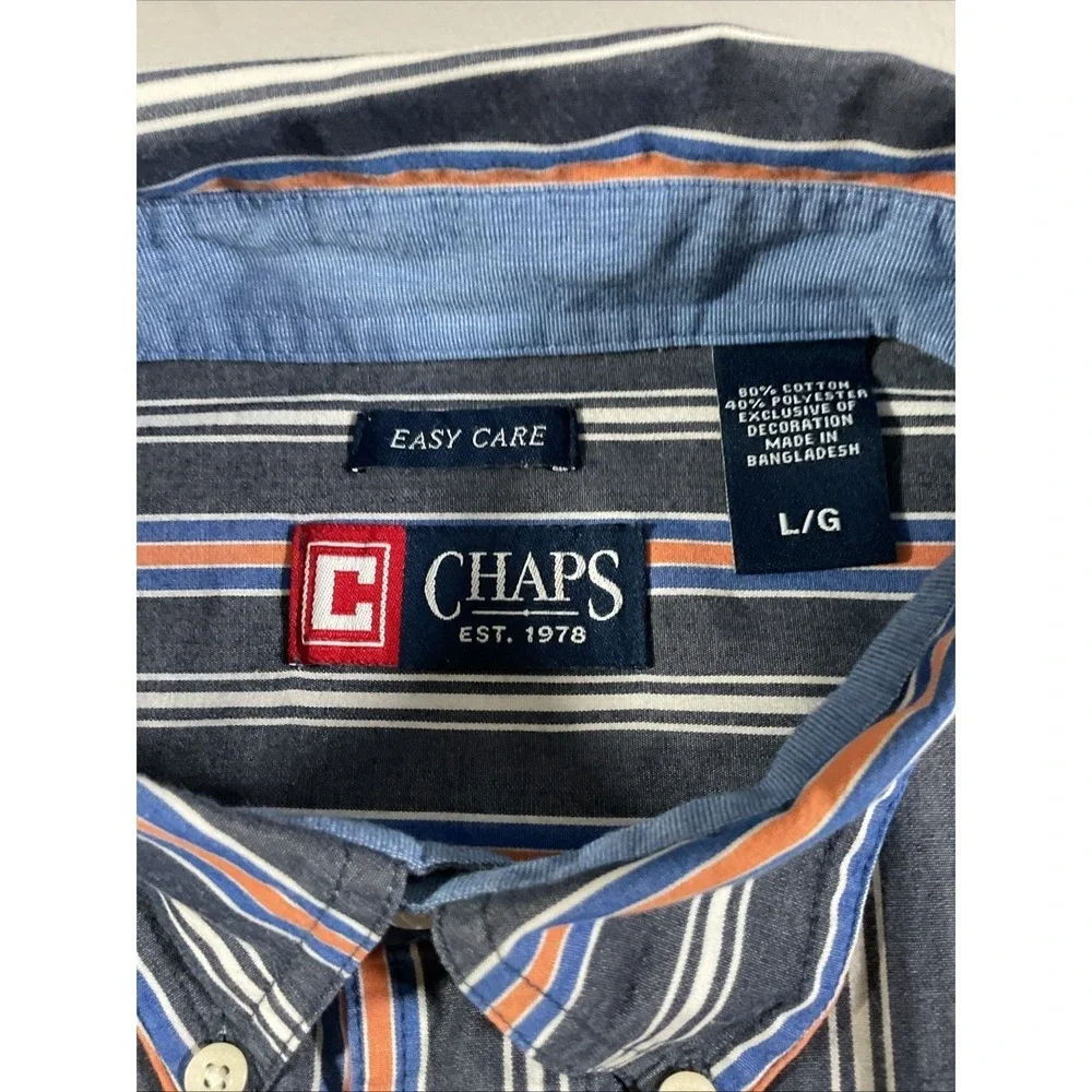 2 Chaps Mens Easy Care Striped Button Down Shirt L/G Blue Orange White